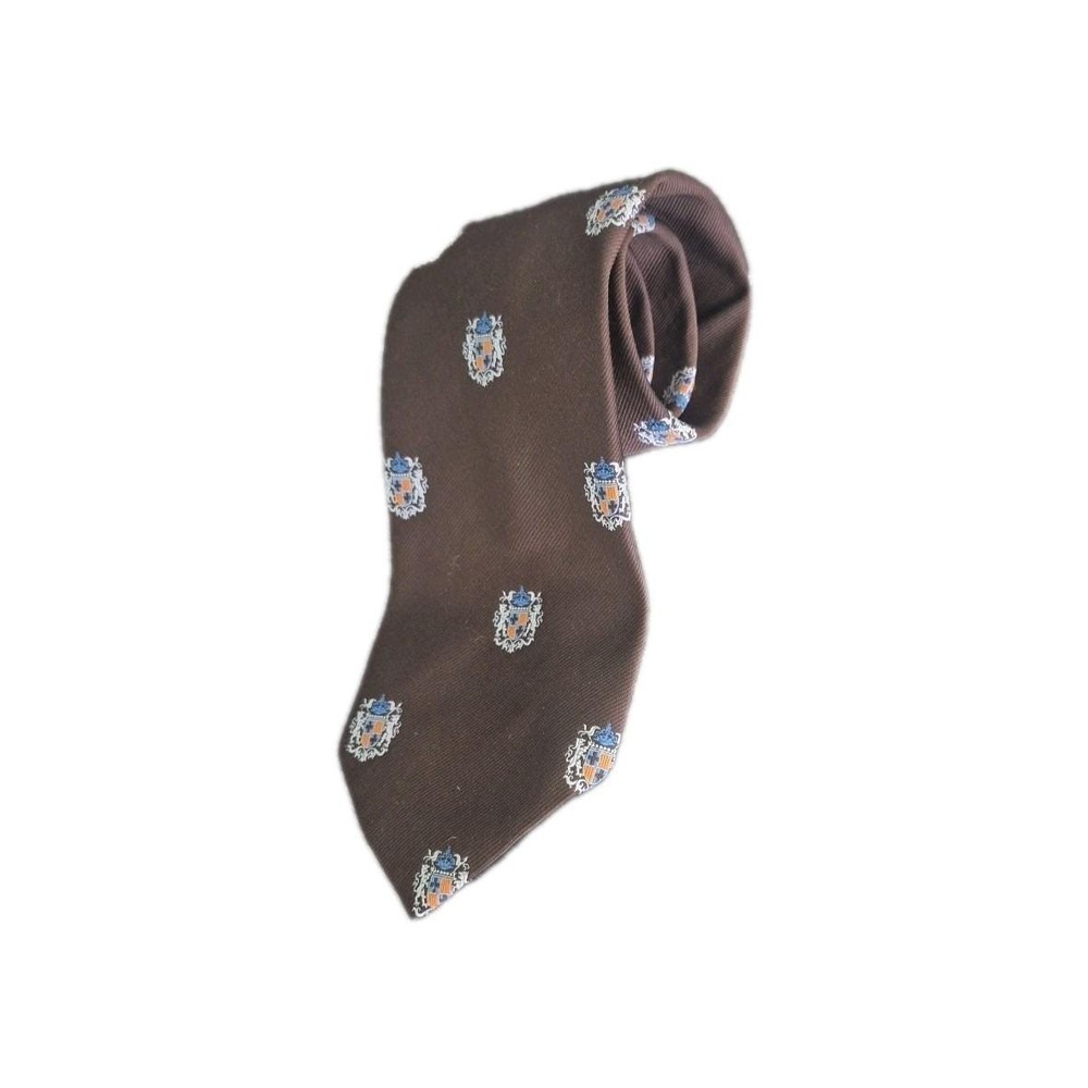 Vintage Resisto Mens Necktie Dark Chocolate Light Blue Crest And Lion EUC - Picture 2 of 3